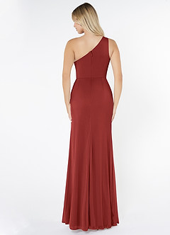 Azazie Jhene Final Sale Vintage Mauve Sheath One Shoulder Mesh Dress image2