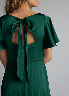 Azazie Kimber Bridesmaid Dresses Emerald A-Line Ruched Stretch Satin Dress image5