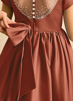 Azazie Toffee Blumenmädchenkleider Ballkleid Schleifen Matte Satin Kleid Rotbraun image7