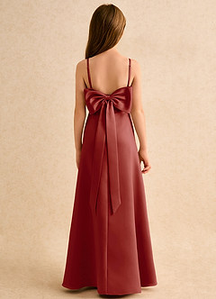 Azazie Joella Girls Formal Flower Girl Dresses Terracotta A-Line Pleated Matte Satin Dress image4