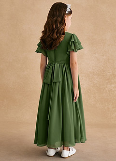 Azazie Ali Flower Girl Dresses Olive A-Line Pleated Chiffon Dress image2