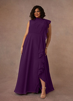 Azazie Narine Mother of the Bride Dresses Grape A-Line High Neckline Pleated Chiffon Dress image10