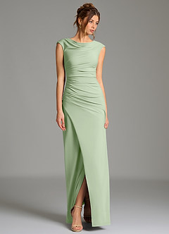 Azazie Chantal Bridesmaid Dresses Dusty Sage Mermaid Pleated Premium Stretch Jersey Dress image6