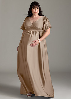 Azazie Verna Maternity Bridesmaid Dresses A-Line Ruched Stretch Satin Floor-Length Dress image9