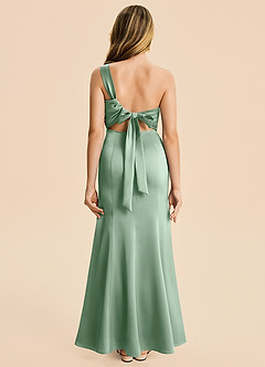 Azazie Ren Junior Agave A-Line Pleated Stretch Satin Dress image1