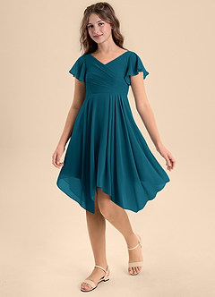 Azazie Janeaurelia Junior Abito A-Line in Chiffon Plissettato Blu Inchiostro image3