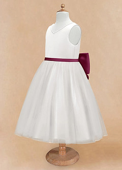 Azazie Seline Flower Girl Dresses Ivory Mulberry A-Line Bow Tulle Dress image8