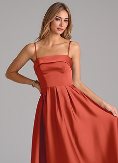 Azazie Lucienne Brautjungfernkleider Wandelbar A-Linie Schulterfrei Stretch-Satin Kleid Rost image2