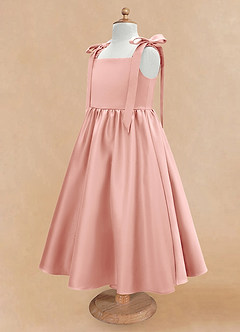 Azazie Chelsie Blumenmädchenkleider A-Linie Schleifen Matte Satin Kleid Rosettenrosa image7