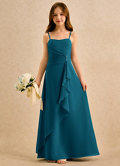 Azazie lolly Girls Formal Robe Demoiselle D'honneur Fillette Robe Trapèze en Mousseline de soie Plissée Bleu Encre image3