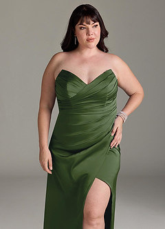 Azazie Yola Robes de demoiselle d'honneur Robe Fourreau Convertible en Satin extensible Plissee mit V-Ausschnitt Genévrier image13