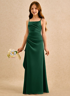 Azazie Cannoli Girls Formal Blumenmädchenkleider A-Linie Plissee Stretch-Satin Kleid Dunkelgrün image4