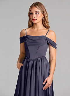 Azazie Raisa Bridesmaid Dresses Stormy A-Line Off the Shoulder Stretch Satin Dress image7