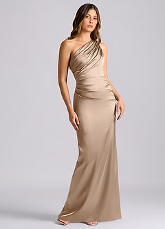 Azazie Akilah Bridesmaid Dresses Taupe Mermaid One Shoulder Stretch Satin Dress image1
