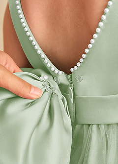 Azazie Jani Flower Girl Dresses Dusty Sage A-Line Bow Tulle Dress image7