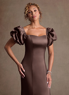 Azazie Redding Mother of the Bride Dresses Ganache Sheath Ruched Stretch Satin Dress image12