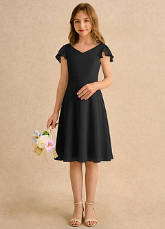 Azazie Narin Girls Formal Blomsterpigekjoler A-Line med ærmer Chiffon Knælængde Kjole image3