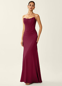 Fiammetta Burgundy Lace Corset Stretch Satin Mermaid Prom Dress image3