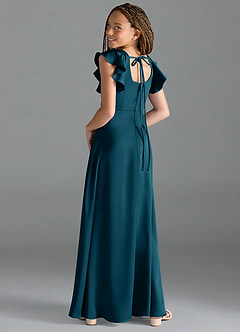 Azazie Bondi Junior Ink Blue A-Line Side Slit Stretch Satin Dress image5