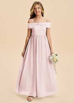 Azazie Coran Junior A-Linie Schulterfrei Chiffon Kleid Zartrosa image3