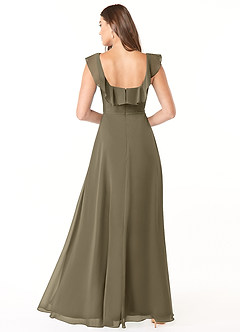 Azazie Jinny Bridesmaid Dresses Willow Green A-Line Square Neckline Ruched Chiffon Dress image3