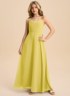 Azazie Shale Junior Canary A-Line Bow Chiffon Dress image3