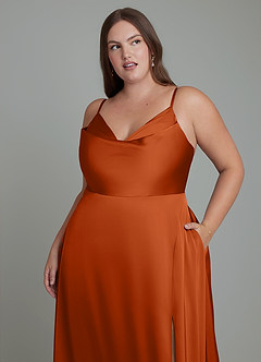 Azazie Sarella Bridesmaid Dresses Burnt Orange A-Line Pleated Stretch Satin Dress image8