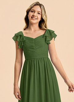 Azazie Anaya Junior Robe Trapèze en Mousseline de soie Décolleté en cœur Olive image6