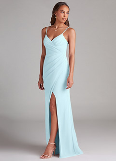 Azazie Maci Robes de demoiselle d'honneur Robe Fourreau en Mousseline de soie Plissée Bleu Nuage image3