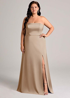 Azazie Wren Bridesmaid Dresses Taupe A-Line Strapless Stretch Satin Convertible Dress image8