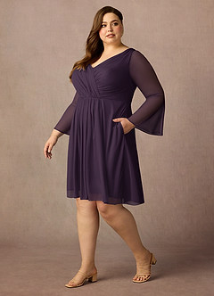 Azazie Teraso Final Sale Plum A-Line Pleated Mesh Dress image11