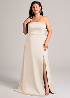 Azazie Wren Brudtärnklänningar Klä av A-Linje i Stretch Satin Axelbandslös Vit Alabaster Konvertibel image8