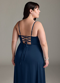 Azazie Marchella Brautjungfernkleider A-Linie Korsett Stretch-Satin Kleid Dunkelmarine image12