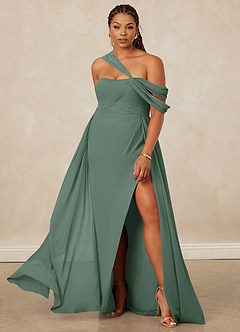 Christian Siriano Bridal for Azazie 1014 Bridesmaid Dresses Eucalyptus A-Line Off the Shoulder Chiffon Dress image9