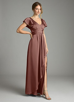Azazie Omari Bridesmaid Dresses Espresso A-Line Stretch Satin Dress image5