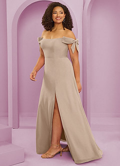 Barbie ♥ Azazie Jurken voor bruidsmeisjes Converteerbaar Jurk van Chiffon met A-Lijn Off the Shoulder Taupe image7