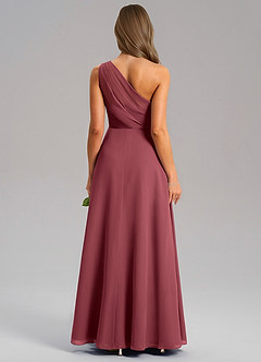 Azazie Phaedra Bridesmaid Dresses Merlot A-Line One Shoulder Chiffon Dress image2