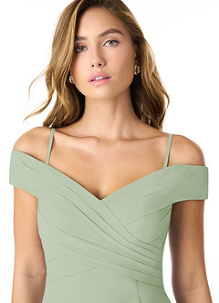 Azazie Lecia Robes de demoiselle d'honneur Robe Empire Convertible en Mousseline de soie Schulterfrei, plissiert Vert Sauge image2