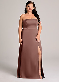 Azazie Wren Brudtärnklänningar Klä av A-Linje i Stretch Satin Axelbandslös Espresso Konvertibel image9