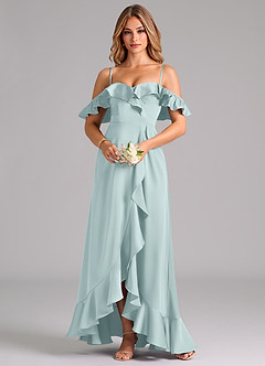 Azazie Lyra Bridesmaid Dresses Mist A-Line Off the Shoulder Stretch Satin Convertible Dress image5