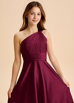 Azazie Charlize Junior Robe Trapèze en Satin extensible Plissé Bourgogne image6