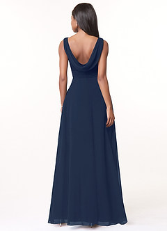 Azazie Karina Bridesmaid Dresses Dark Navy A-Line Pleated Chiffon Dress image2