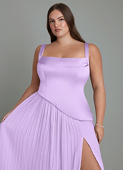 Azazie Stephanie Robes de demoiselle d'honneur Robe Trapèze en Satin extensible Plissé Lilas image9