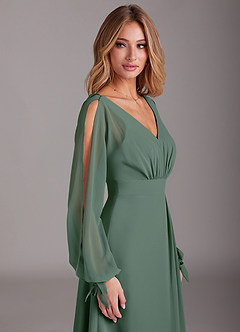 Azazie Matilda Bridesmaid Dresses Eucalyptus A-Line Long Sleeve Chiffon Dress image7