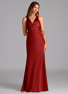 Azazie Hati Bridesmaid Dresses Pomegranate Mermaid Stretch Satin Dress image3