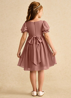 Azazie Jolie Robe Demoiselle D'honneur Fillette Robe Trapèze en Mousseline de soie avec manches Rose De Cèdre image2