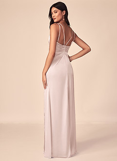 Azazie Aqua Bridesmaid Dresses Blushing Pink A-Line V-Neck Pleated Stretch Satin Dress image3