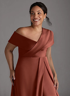 Azazie Milton Abiti per la Madre della Sposa Abito A-Line in Raso Elasticizzato Plissettato Auburn image13