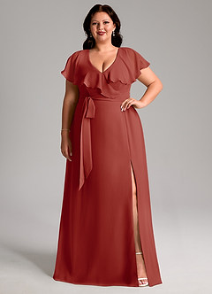 Azazie Lainey Bridesmaid Dresses Terracotta A-Line with Pockets Chiffon Dress image8