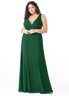 Azazie Christiana Final Sale Dark Green A-Line V-Neck Pleated Chiffon Dress image7
